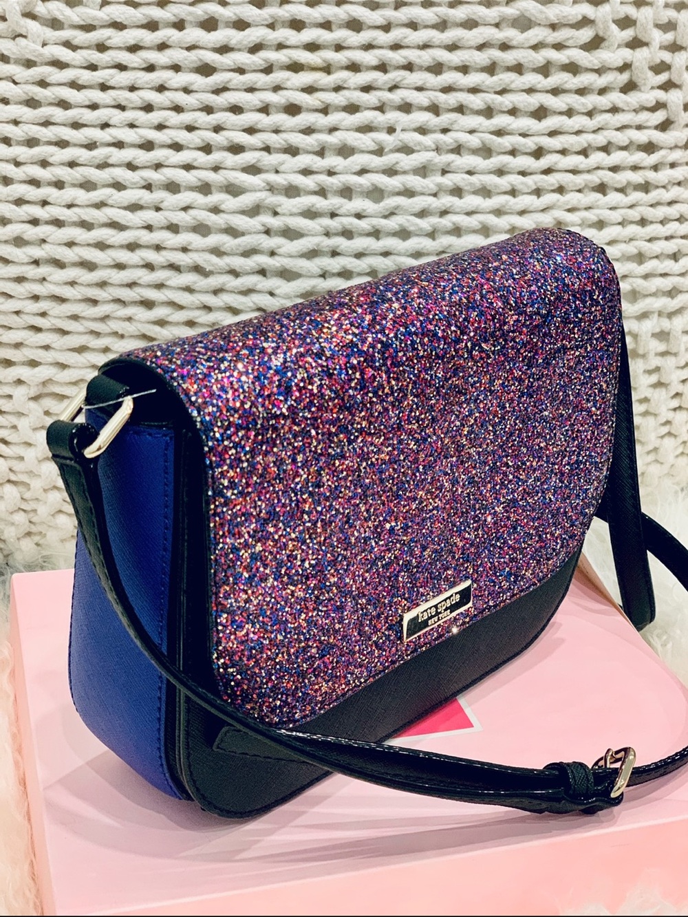 Kate Spade ♠️ large Carsen crossbody bag Laurel Way Glitter flap nostalgic New